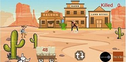 The Sheriff of the Wild West Shooting at the Escaping Bank Robbers